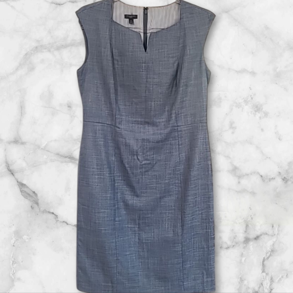 Talbots Sharkskin Sheath Blue Dress sz 6P Prep Preppy Classic Costal Office Work